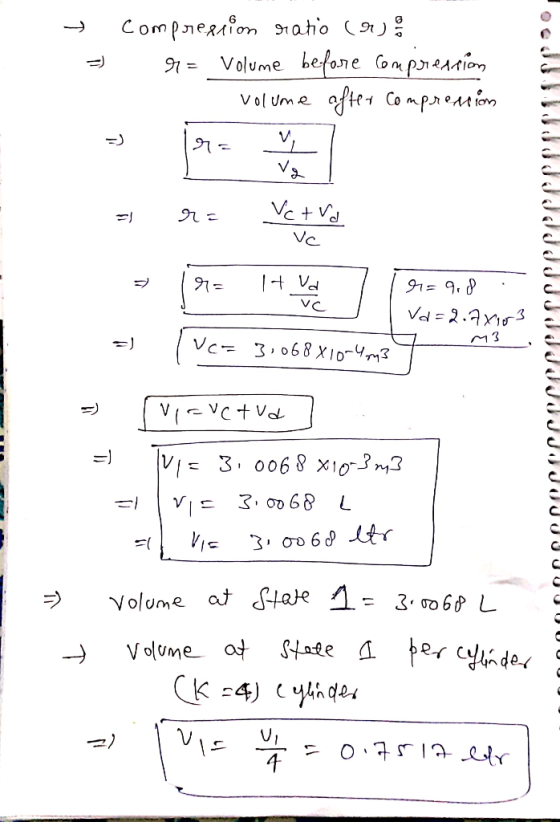 CompneRion aho ) 9=_Volume befare onpreaaion efte Co mpreaion Vol Ume Vc 91= 9 Vol 2.13 M 3 Vc 3,068 X10-3 VVCV VI3. 0068 xi0