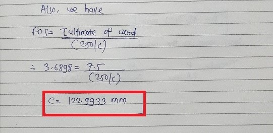 Also, we have fos= Tultimate of wood (2001) i 3.6898 = 7.5 (2006) C= 122.9933 mm