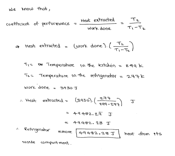 we know that, coefficient of performance _Heat extracted = - Work done = → Heat extracted - (work done ). ( Tz_) Ti-Tz TIF T2