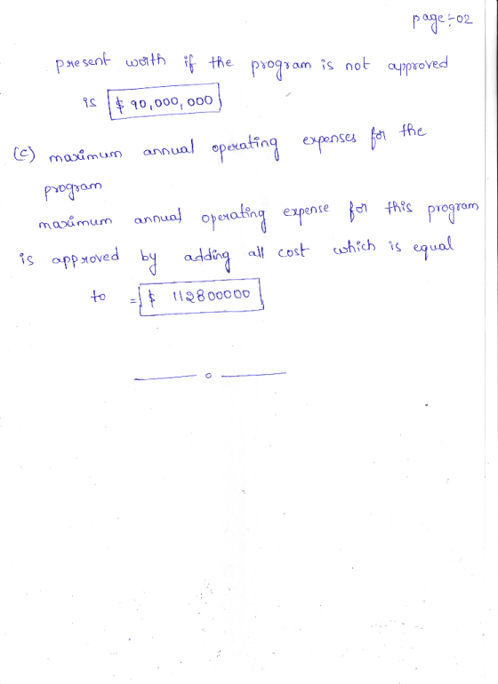 page-02 . present worth if the program is not approved es $90,000,000 (c) maximum annual operating expenses for the program m