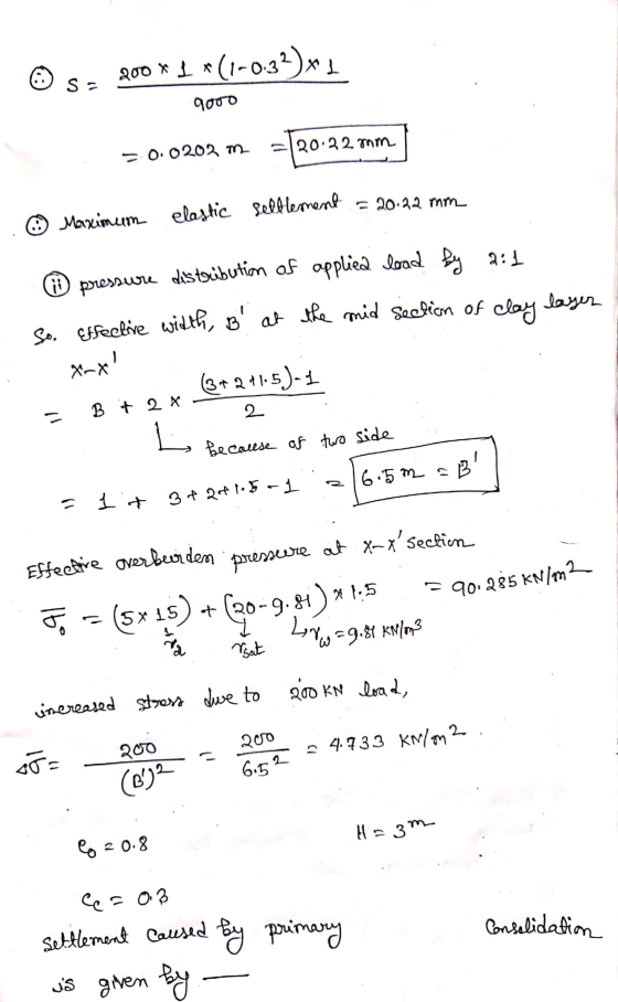 XI 200* 1 *(1-0.33)* .. S = 9000 =/20.22 mm = 0.0202 m ④ Maximum elastic selblement = 20.22 mm layer » pressure distribution