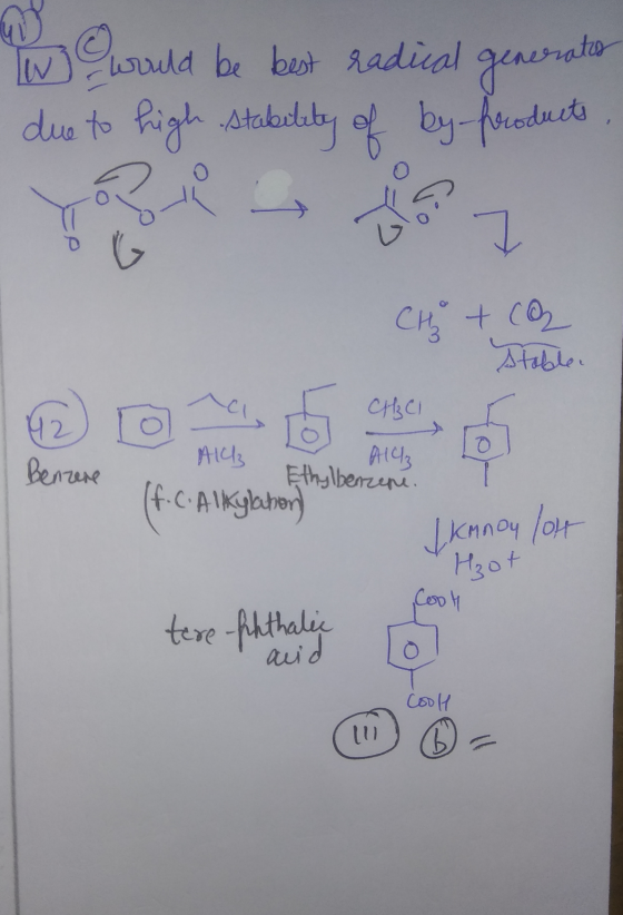 w generation would be best radical due to high stability of by-products 그 g CH + CQ Stable CH₃CI 12 o A14 Benzere All Ethylbe