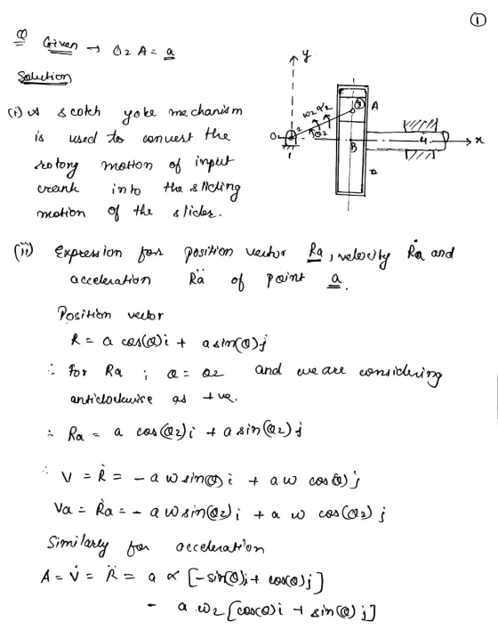 o a Given - O2 Aza y Solution А W242 DO2 VITI & cotch yoke mechanism is used to conuest the rotong motion of inpect crank in