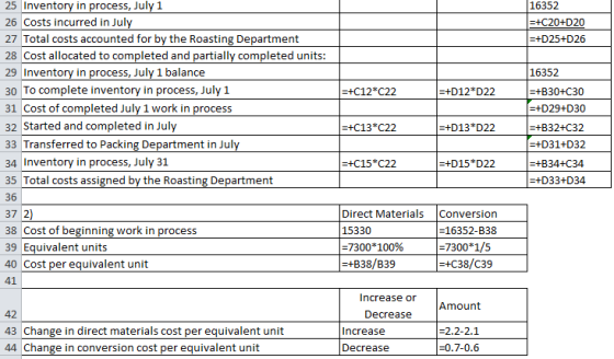 16352 =+C20+D20 =+D25+D26 16352 25 Inventory in process, July 1 26 Costs incurred in July 27 Total costs accounted for by the