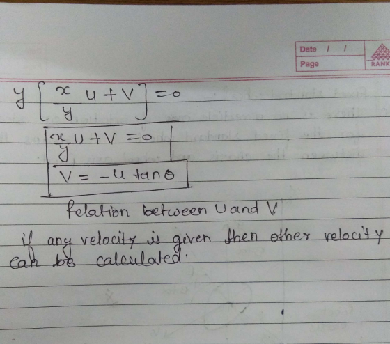 Date Page RANK V-tano felation toetroeen Uand V any velacity gaen hen other velacity Car oe calculated