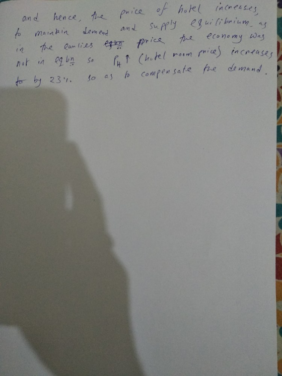 and hence, the price of hotel increases to maintin dement and supply ef uilibrium as in the earlies egur price the economy wa
