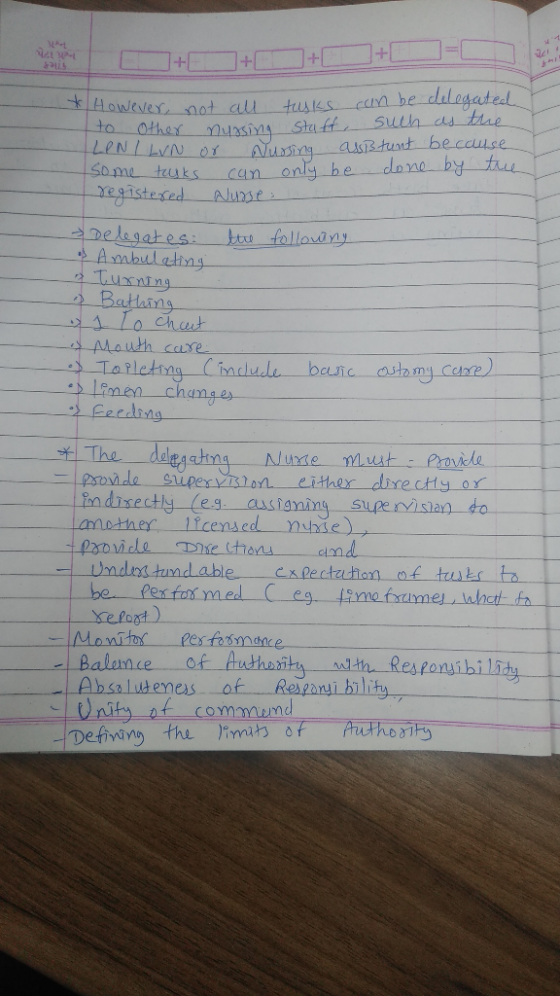 However, not all tasks can be delegated to other nursing staff, such as the LON/ LVN or Nursing assistunt because some tasks
