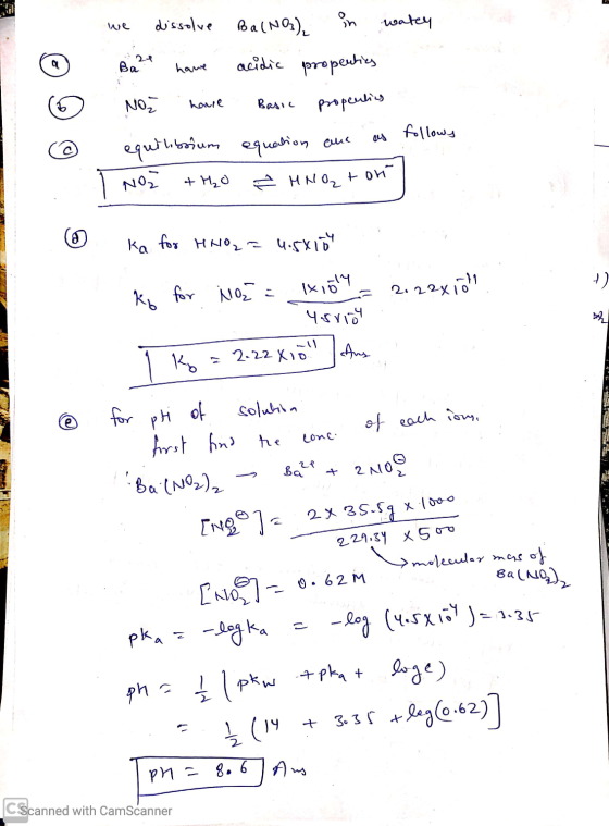 we dissolve o in Ba(NO3)2 watey Ba have acidic propenties Noz have Basic propenlics follows os equilibrium equation and NOZ +