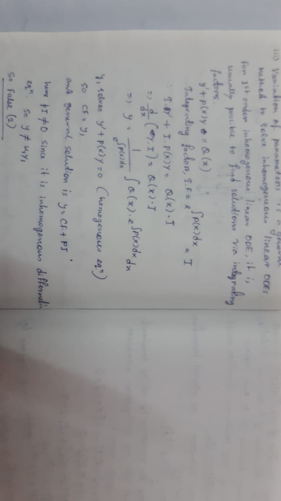 TS gener linear ODES 111) Variation of parameters methed to solve inhomogeneous fon ist onder inhomogenous linear ODE, it is