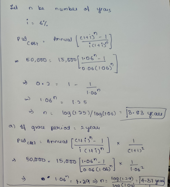n be is 6% z Cost Annual feitis? 1 2006 (1.065/ Let number of years Pw Annual icinin 60,000 - 15,0001 106-1 10.06(106) 0.2 -