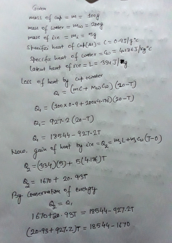 mass of water = was ; abot 927-2 (20-T) a, = 13544-927-2T louo 2 = 1670十2093T ol en | 670tga, 95T = 18544-927-27 (D.qs+ 90.12