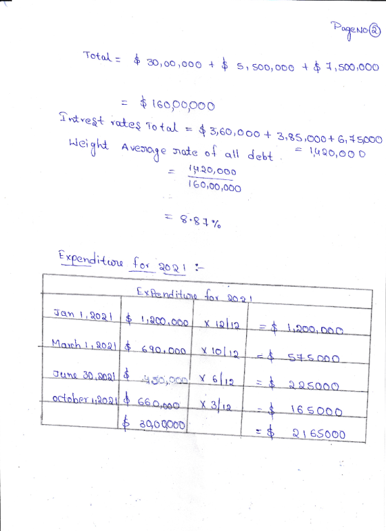 PageNo@ Total = $ 30,00,000 + $ 5,500,000 + 4 = $160,00,000 Intrest rates Total = $3,60,000 + 3,85,000+ 6, 75,000 Height Aver