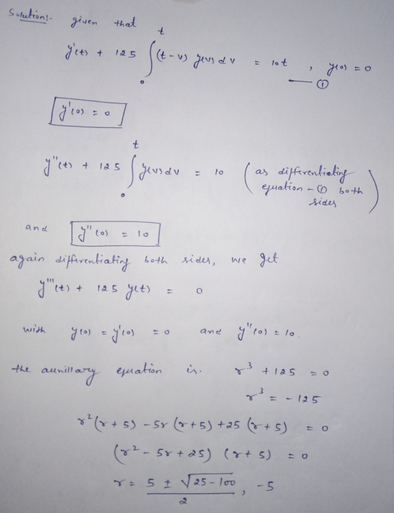 Solutions given that + Yet + 125 Se- (t-v) gens d du lot > year gross t (+ of 125 Syers du as differentiating equation - 0 bo