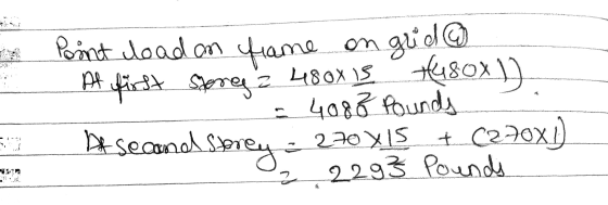 4 a Pont cload on tame on grida At first spree 2 480x S +480x) = 4088 Pounds DA Second Storey = 270X15 + (270x1) 2 2293 Pound