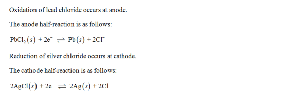 Oxidation of lead chloride occurs at anode The anode half-reaction is as follows: PbCl2 (s) 2ePb(s) +2CI Reduction of silver