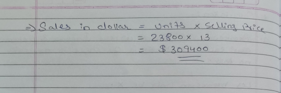- Sales in dollar Price - = Units X Selling = 23800 x 13 - $ 30 9400