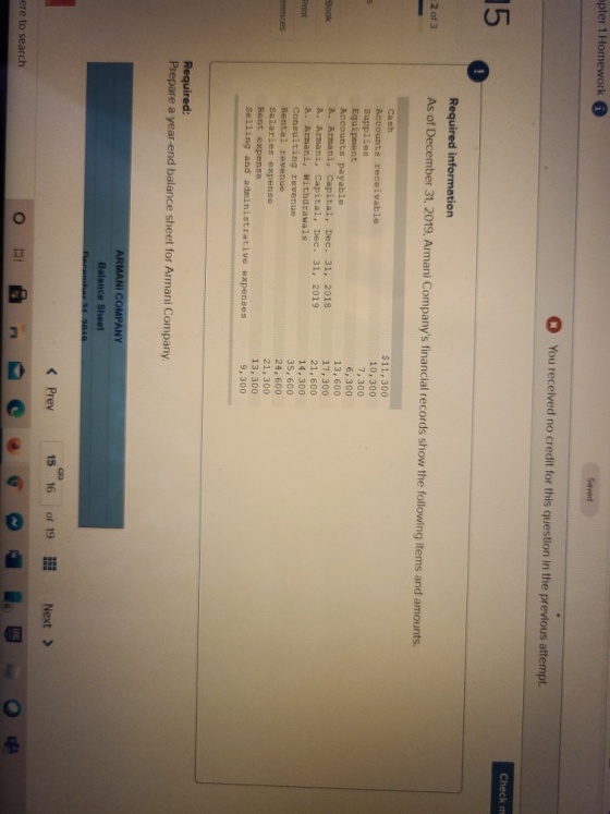apter 1 Homework Saved You received no credit for this question in the previous attempt. Check m 15 2 of 3 Required informati