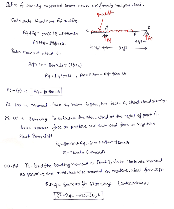 & F A simpely suppested beam with and formely varying load, I fool/ft Calculate Reactions RA and Rs. R4 TRR-800 x 18 = 144600