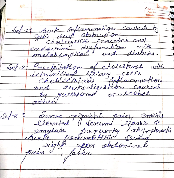 Page No. (Vrbante Set-1 Acute Enflammation caused by / essie deuf obstruction cheelecyshimet Ekzechne anel Tendocrine dysfunc