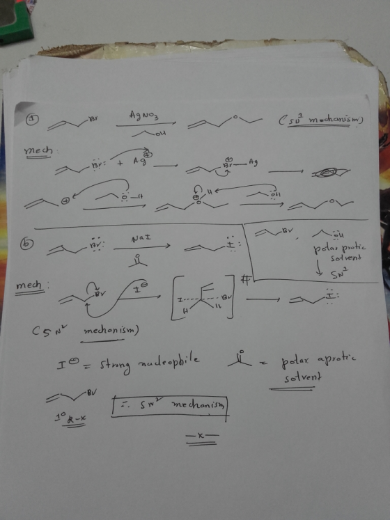 | 0 Nguose AgNO₃ (soº muchanism s mechanism molt mech: - By: + Ag BV ㅅ해 NaI polar protic Solvent SN mechanism) Io = strong nu
