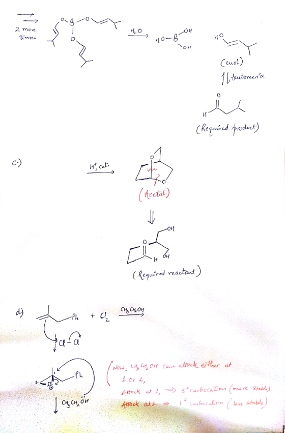 10- 30VH 2. more limes HO 40-Boh HO Ho on (end) 11 tautomerise (Required product) Ht cato (Required reactant) d) I en tel C
