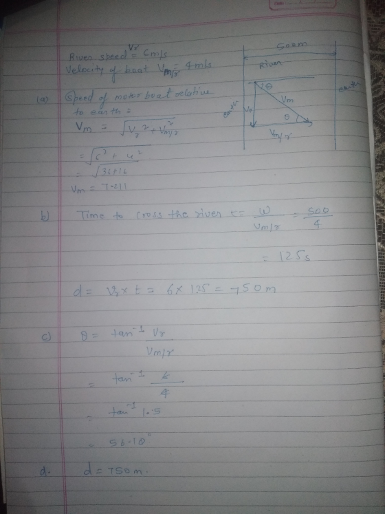 Soom River speed = 6 m/s Velocity boat Vento Imls River motor boat relative to ear the Um Dante No Vm Turi vya 2 t 42 136716