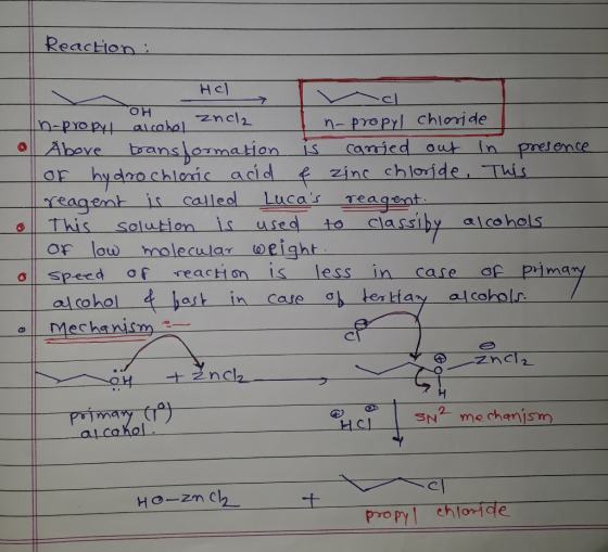 Reaction Hcl n-propyl chloride camied outin prelence zinc chloride, This zncl2 toyartatr- Abeve branslamation is OF hydrochlo