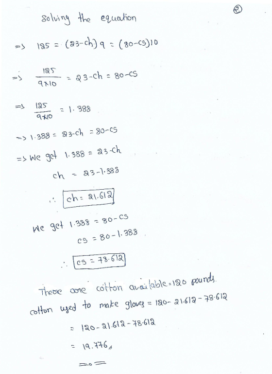 solving the equation os 195 = (a3-ch) q = (80-(s)10 las aute23-ch = 80-c5 910 - las = 1.388 9410 --> 1.388 = 23-ch = 80-25 =>