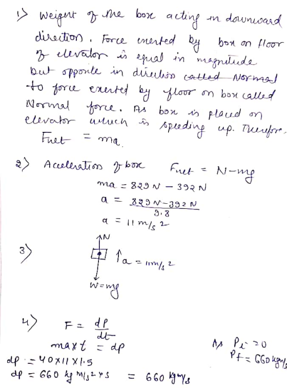 » weight of the box acting in downward direction. Force enerted by box on floor of elevator is equal in magnitude but opponte