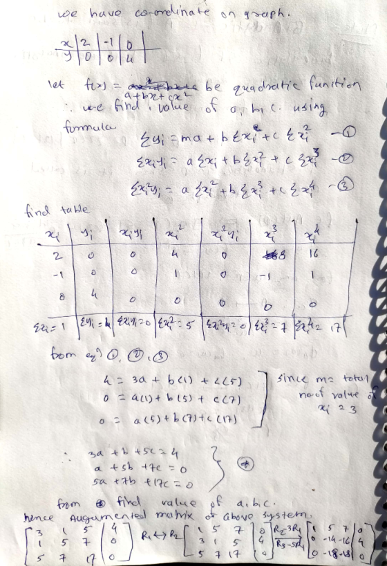 we have co-ordinate on graph. atbrt x² let fly = axbete be quadratic funition we find value of a hc using formula e qui=ma+bE