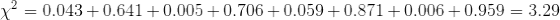 \chi ^2=0.043+0.641+0.005+0.706+0.059+0.871+0.006+0.959=3.29