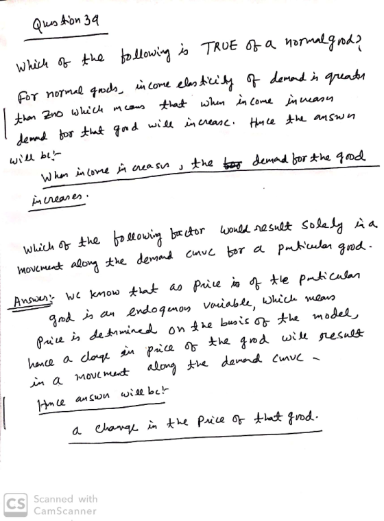 Question 3a Which of the following is TRUE of a normal good? for normal goods, income elasticity of demand is greater then Zn