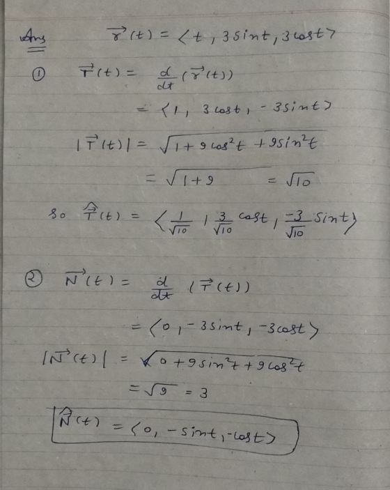 Ars r(t) = 4+, sint, 3 cast? 0 Tit) = d (81t)) dt = {1, 3 cast, - 3 sint? IT It) = Sitg cas²t tesint = ſito ſlo so It) = <tr