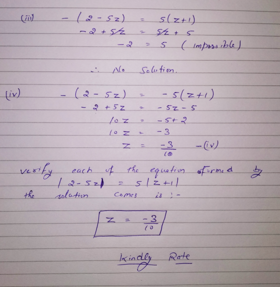 (1) - 12-S2) - 2 +st - 2 = = = s(z+1) st 5 5 ( Impossible) No solution. - (2-5z) = -5lzti. - 2 + 5z – – 52-5 loz = -5+2 107 2