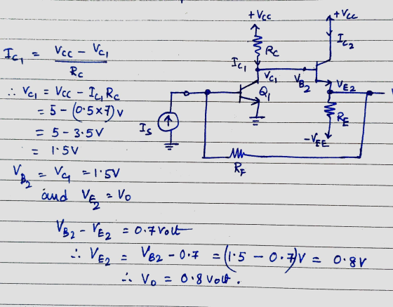 + Vcc + VC A- Atvec Ita Rc Ici Var VB2 Qi VEZ More Ic, Vcc - Vai Rc : Vc, = Vcc - Ic, Rc - 5-10.5x7) v - 5 - 3.5 V 1.5V V - V