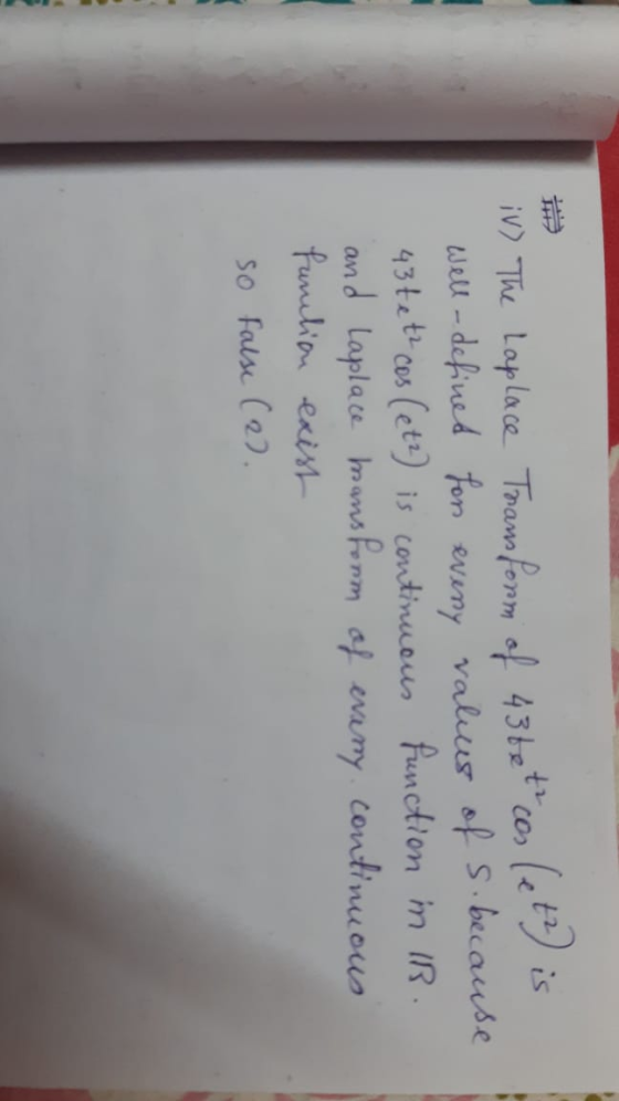 leto) valeus of s. because iv) The Laplace Transform of 43 te th cos well-defined for eveny 43 te th cos (et?) is continuous