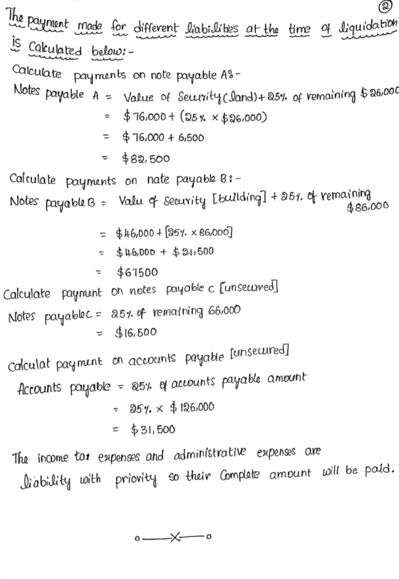 The payment made for different liabilities at the time of liquidation is Calculated below:- Calculate Notes payable A = payme