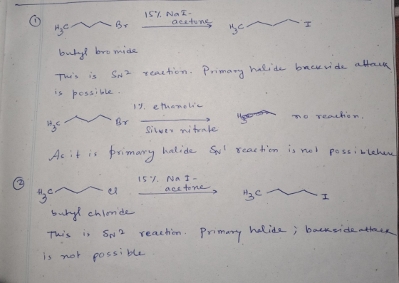 I H₂C 15%. NaI- Br acetone, H₂C. butyl bromide This is S2 reaction. Primary halide backside attack is possible . 1) ethanolic