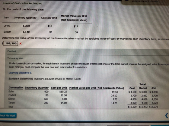 updates now or try tonight? Lower-of-Cost-or-Market Method On the basis of the following data: Item Inventory Quantity Cost p