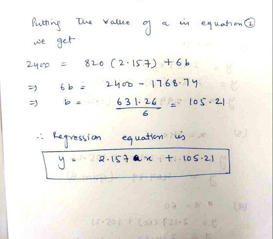 The Valle 6 a in equation ④ Putting we get 2400 820 (2.15.7) + 6b ट 6 b = 2400 1768.74 > 63 1.26 PPS 105.21 Huss equation is