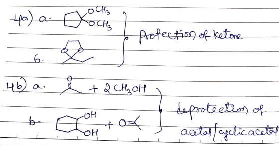 oCH, л 4a) a locks profection of ketone 46) a. i + 2 CH₂OH 1 o deprotection of b. Tot of l acetal farctic acetat Lot 7