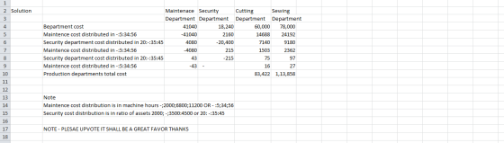 1 2 Solution 3 4 5 6 Maintenace Security Cutting Sewing Department Department Department Department Bepartment cost 41040 18,