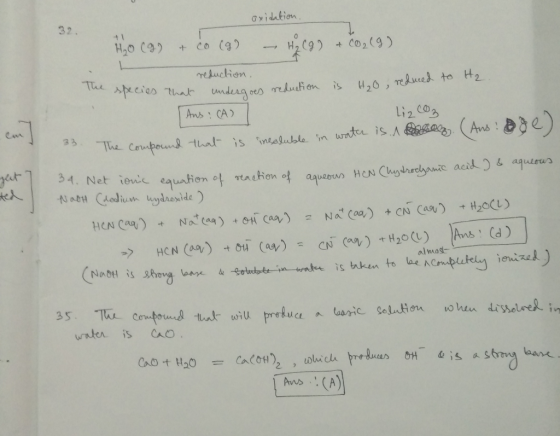 Oxidation 32. +1 H2 09 co (9) H20 C9) Co2(9) + rehuction The pecies thar is20, Tehuced to H2 ndeag oes reducti on Ans: CA) Li