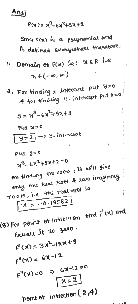 Ans F(x)= x²- 6²+3x+2 Sinca f(x) in a polynomial and is defined Everywhere therefore, 1. Domain of Flat) la: MER lie x6(-00,0