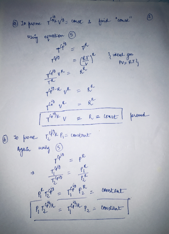@ 1o prome Florya - const & find const using equation ③ yepy - {ideal gas PNRTZ pepo - R R = Re 6 1 R v = R = const I pre To