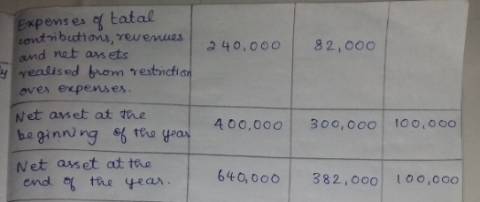 Expenses q tatal 240,000 82,000 contributions, revenues and net assets y realised from restriction over en penses. Net asset