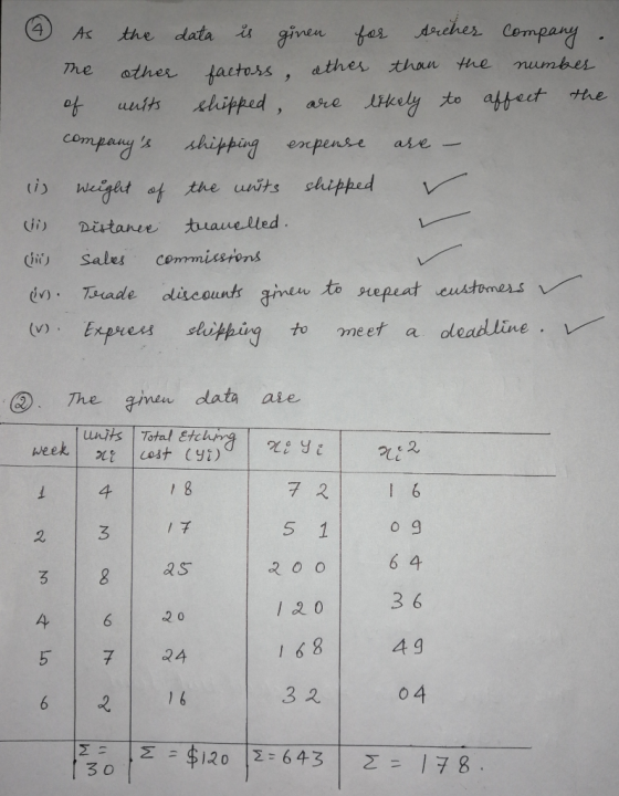 6 As the data is ginen for sreher Company The other factors, other than the number of units shipped, are likely to affect the
