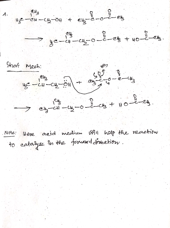 CH Short mechi en ge V . : cych agroecht Hoch. Note: Here acid medium will help the reaction to cataryse in the forward direc