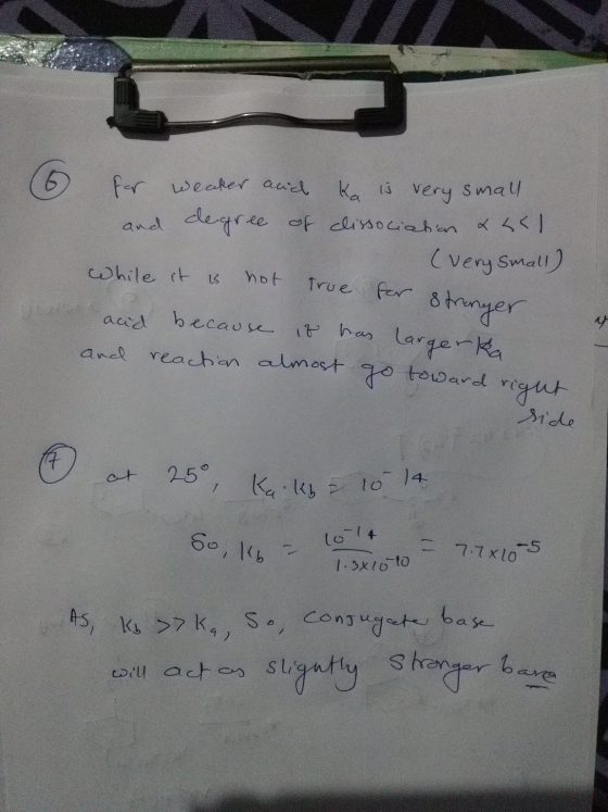 6 ea for weaker and and degree of ka is very small clissociation & 441 (very small) while it is not true for stronger acid be