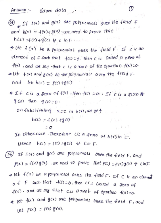 Antoe 、-Gluen data mialt ouex the fieid f and hcr) gxwe need to pove that «let f Cxi be a poltnomal ouex the field F elenent